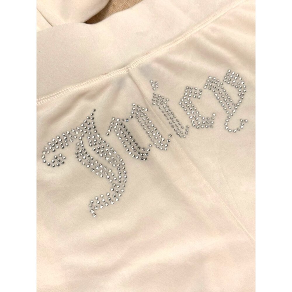 NWT Juicy Couture Womens L Velour Hoodie & Shorts Set Oyster Rhinestone Logo - Picture 3 of 11
